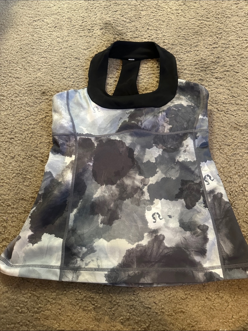 LULULEMON Halter Workout Tank Top in Gray Watercolor Print